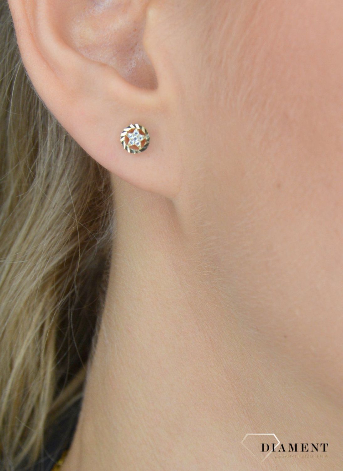 Złote kolczyki 333 koła gwiazdki z cyrkonii KL 7387 333.jpg